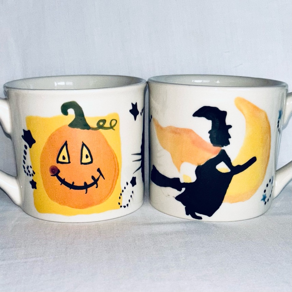 Starbucks Barista Hartland Halloween Mug Pair Witch Jack-o-lantern Pumpkin Cat